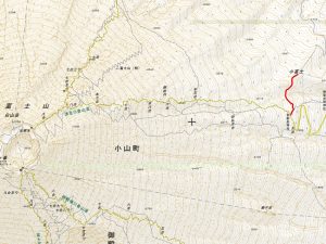 赤線が整備したエリア(須走口五合目から小富士)　「出典：国土地理院」